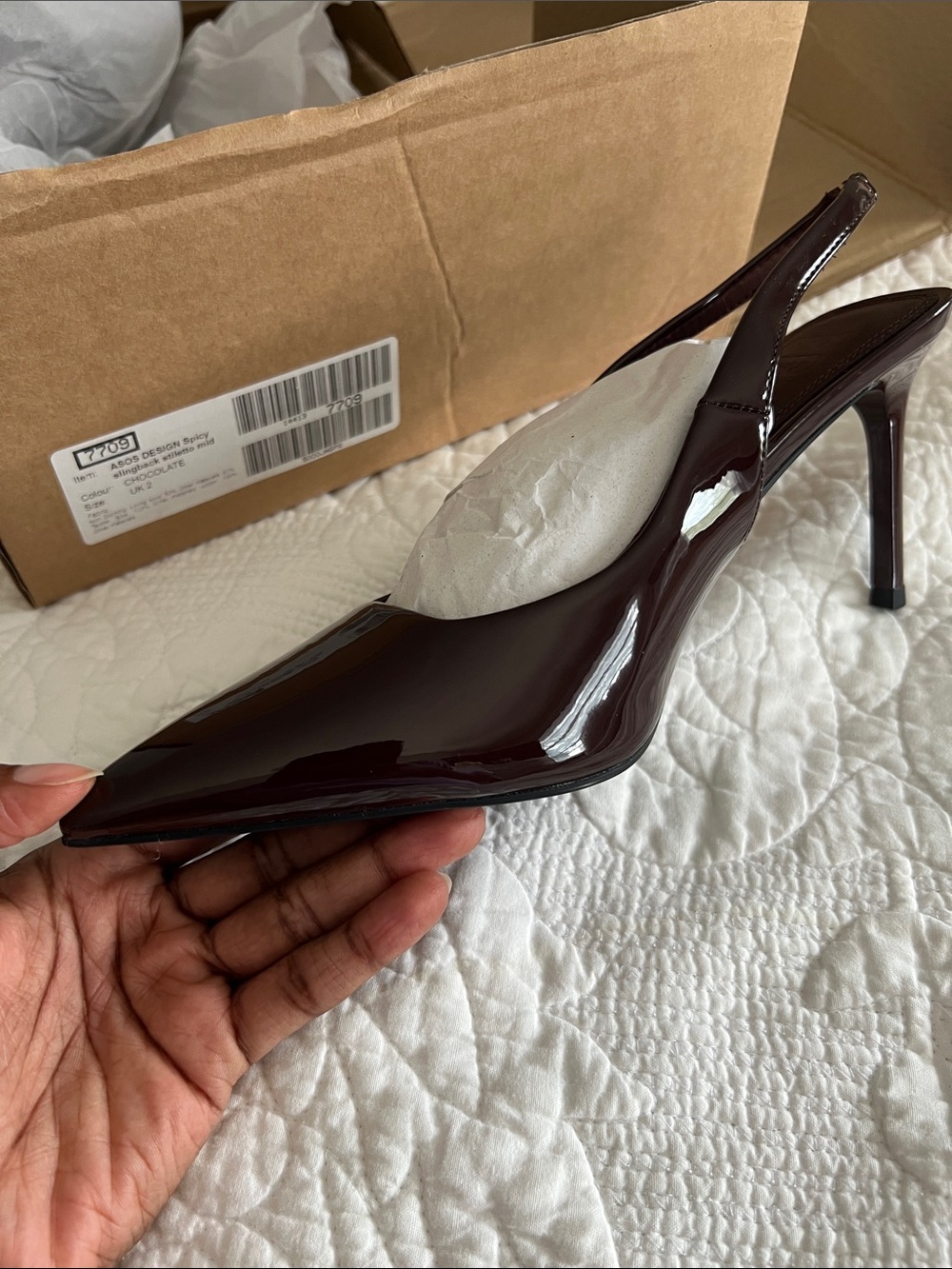 ASOS Patent Pointed Slingback Pump in Burgundy
